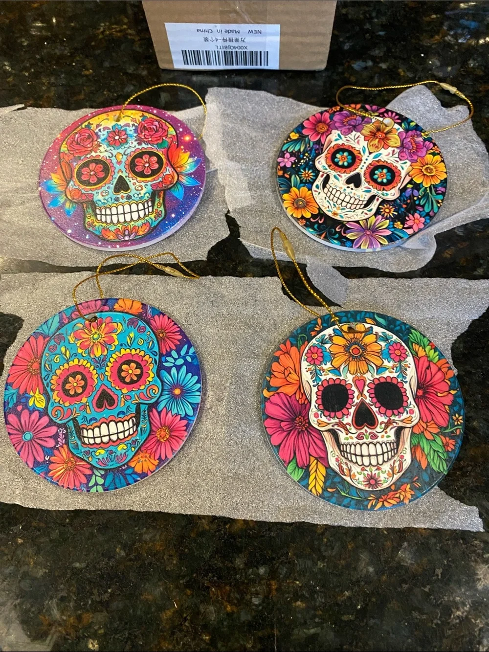 nib Set of 4 Day of the Dead Ornaments